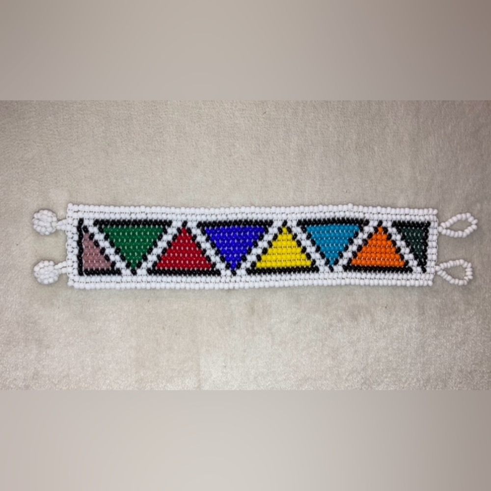 UNIQUE New colourful handcrafted bead loom bracelet cuff, tribal style, white
